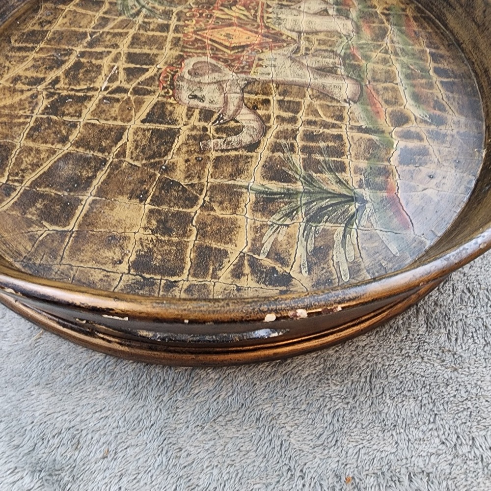 Olde World Style Brown Vintage Serving Tray Handles and Elephant Design - Picture 12 of 12